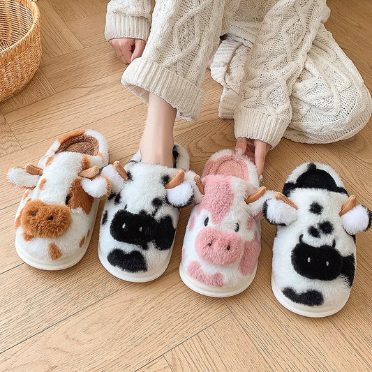 Cow Plush Slippers – Cute, Fluffy & Comfy