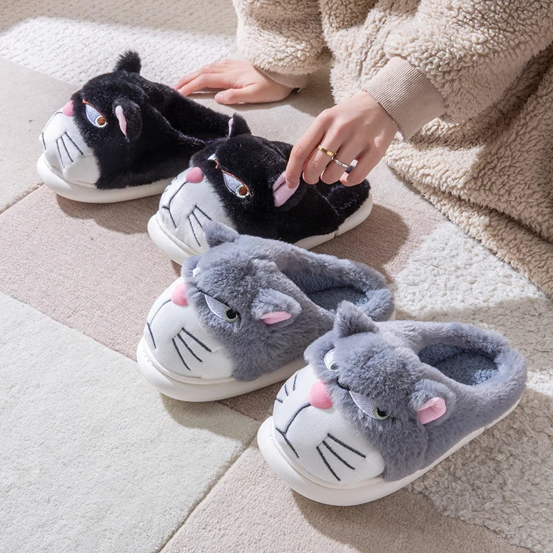 Funny Cat Plush Slippers – Warm and Fluffy Indoor Shoes