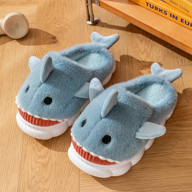 Shark Plush Slippers – Funny Fluffy Indoor Shoes, Warm and Cozy Winter Slippers