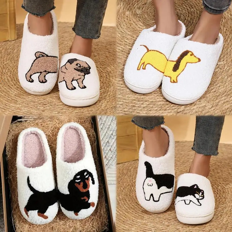 Cute Dog Plush Slippers – Warm & Cozy Winter House Shoes