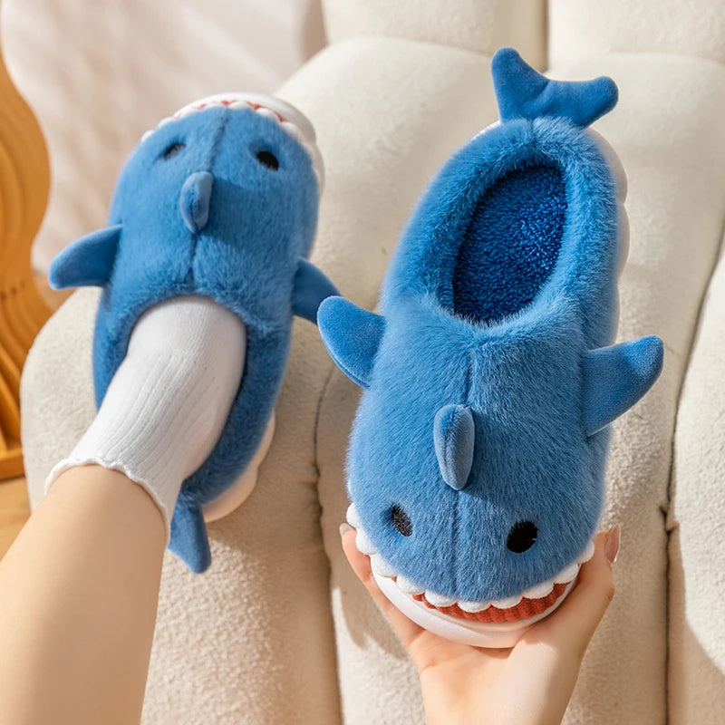 Shark Plush Slippers – Funny Fluffy Indoor Shoes, Warm and Cozy Winter Slippers