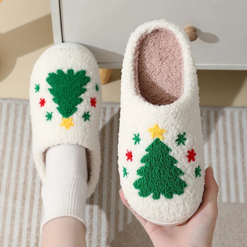 Christmas Plush Slippers – Cozy Reindeer Indoor Shoes, Warm and Fluffy Holiday Gift