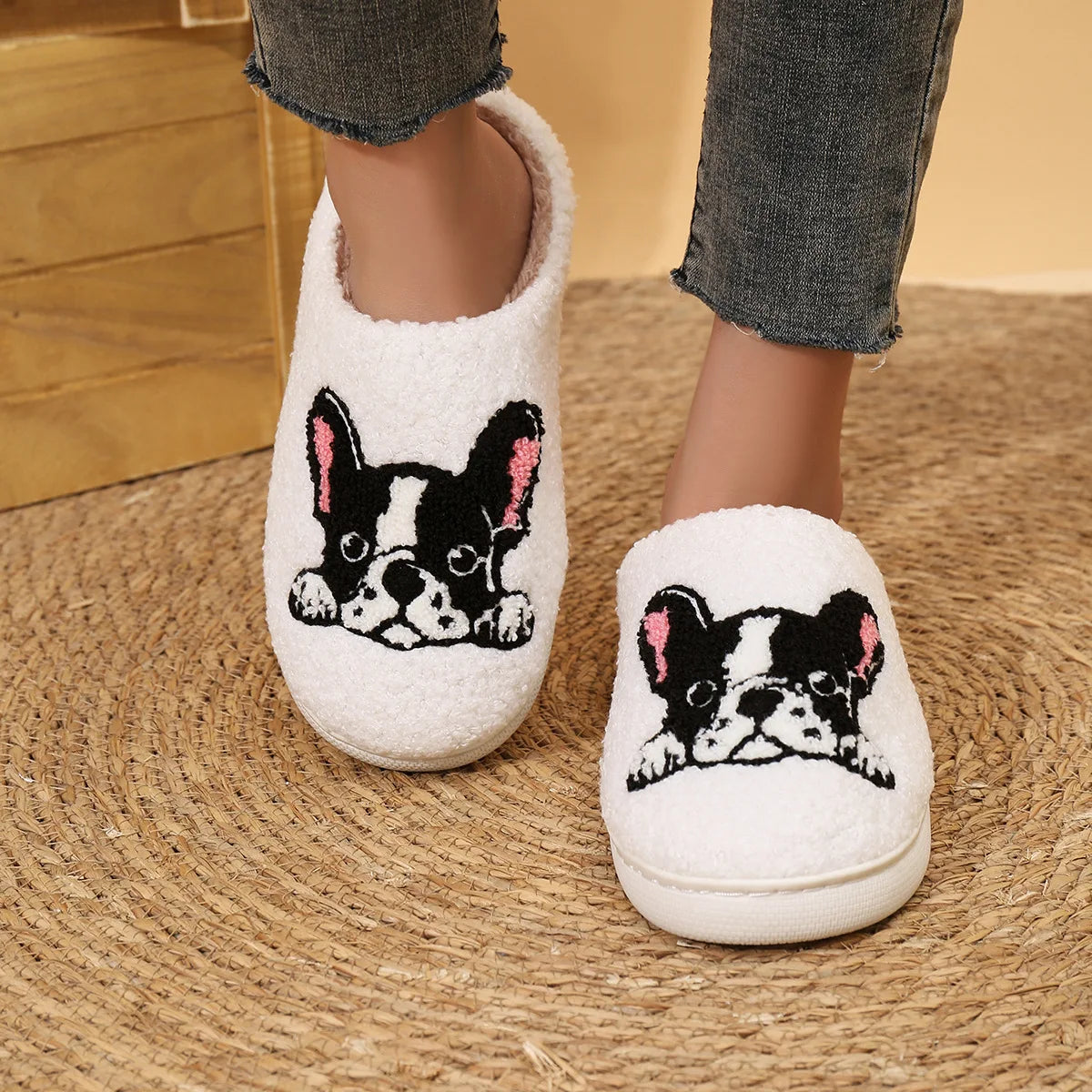 Cute Dog Plush Slippers – Warm & Cozy Winter House Shoes