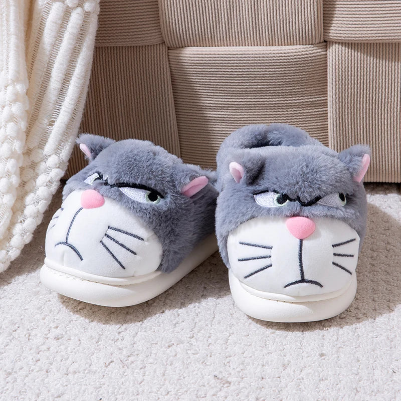 Funny Cat Plush Slippers – Warm and Fluffy Indoor Shoes