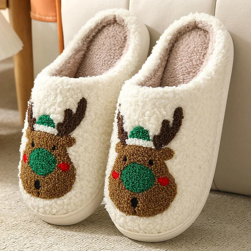 Christmas Plush Slippers – Cozy Reindeer Indoor Shoes, Warm and Fluffy Holiday Gift