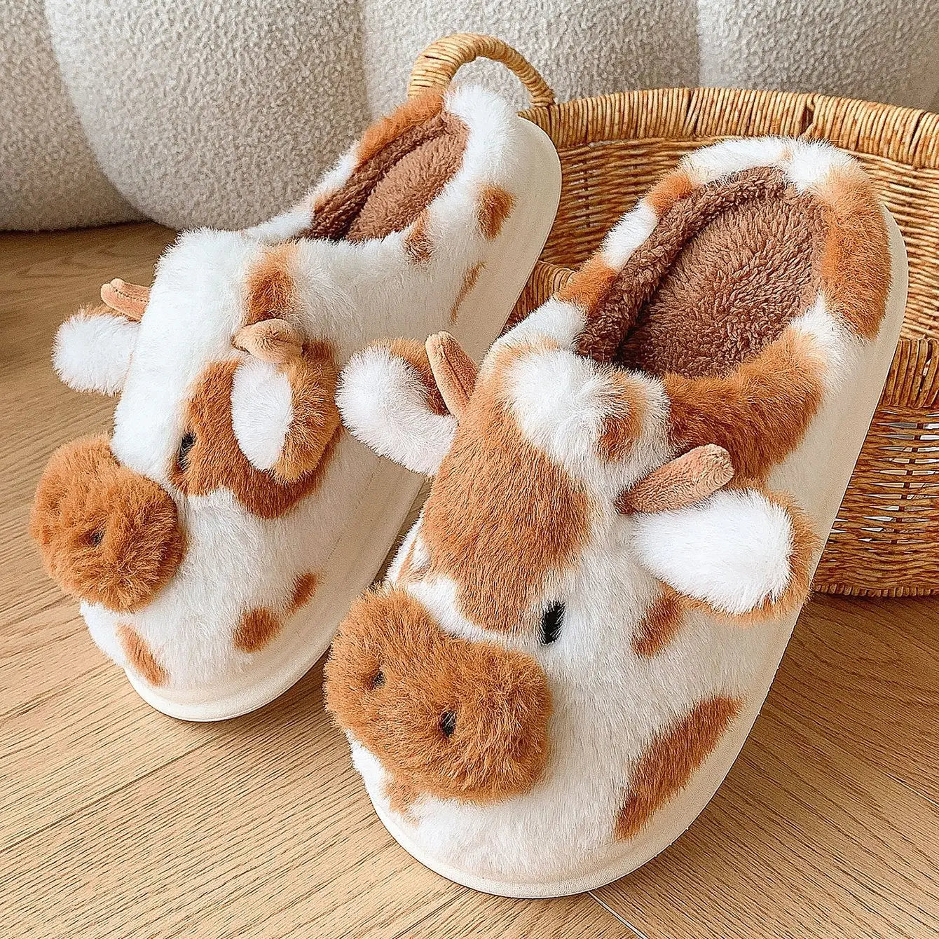 Cow Plush Slippers – Cute, Fluffy & Comfy