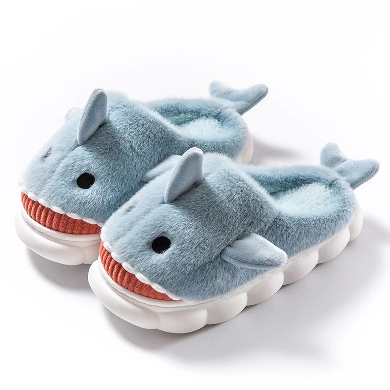 Shark Plush Slippers – Funny Fluffy Indoor Shoes, Warm and Cozy Winter Slippers