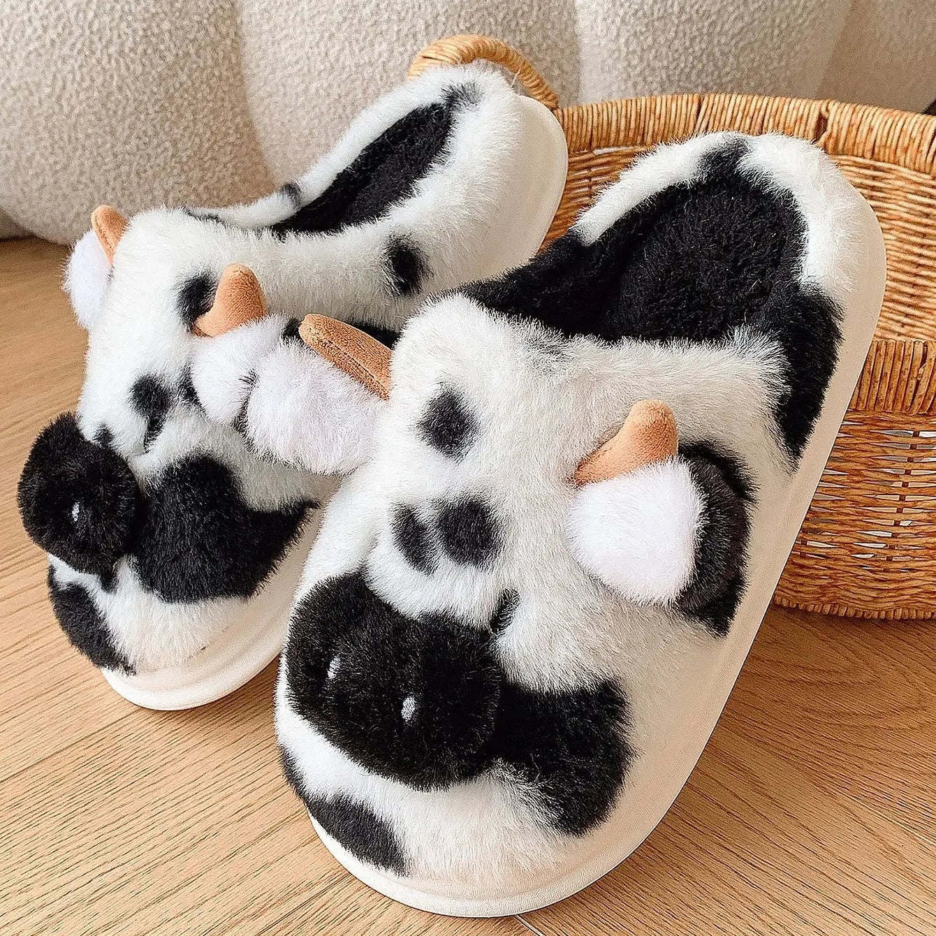 Cow Plush Slippers – Cute, Fluffy & Comfy