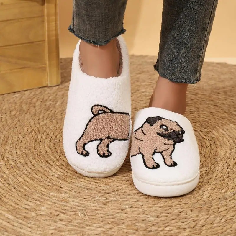 Cute Dog Plush Slippers – Warm & Cozy Winter House Shoes