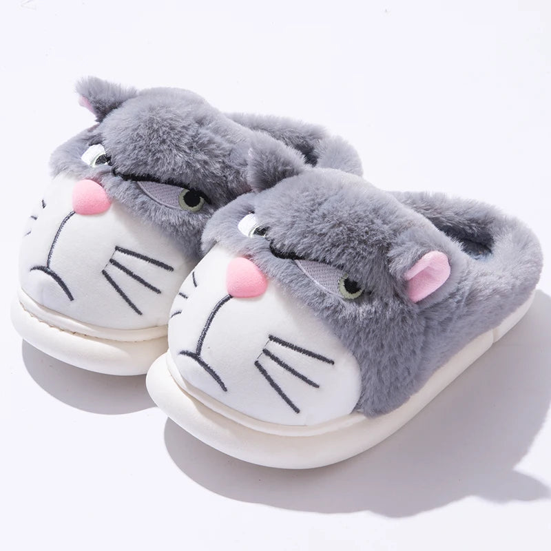 Funny Cat Plush Slippers – Warm and Fluffy Indoor Shoes