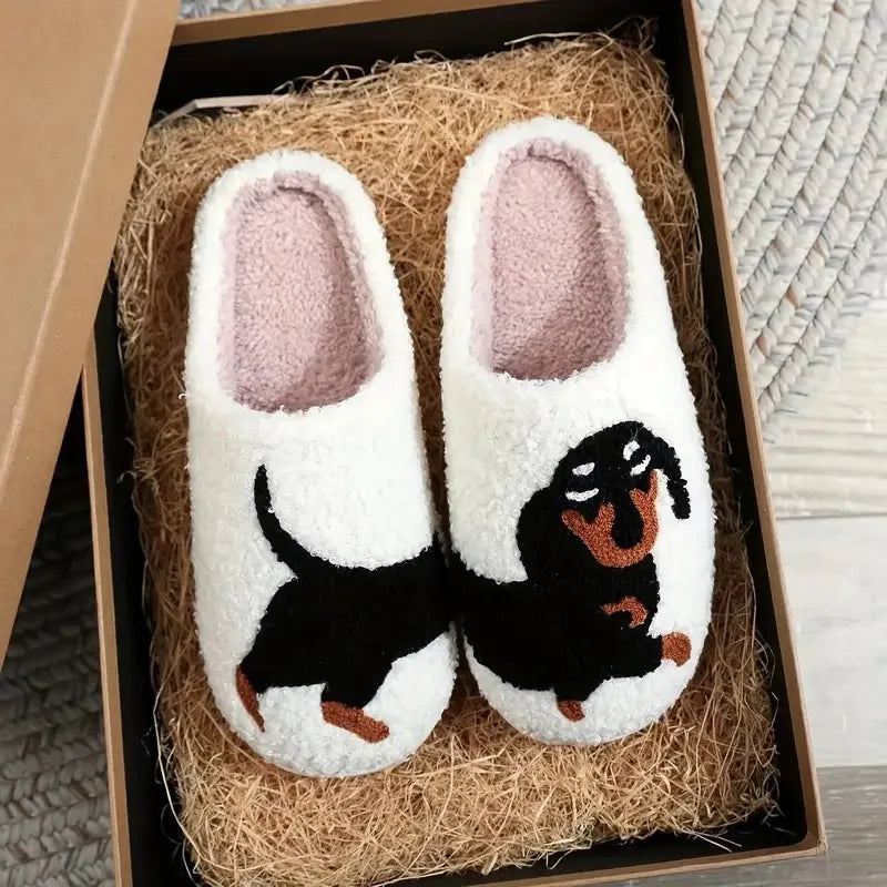 Cute Dog Plush Slippers – Warm & Cozy Winter House Shoes