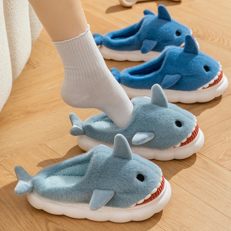 Shark Plush Slippers – Funny Fluffy Indoor Shoes, Warm and Cozy Winter Slippers