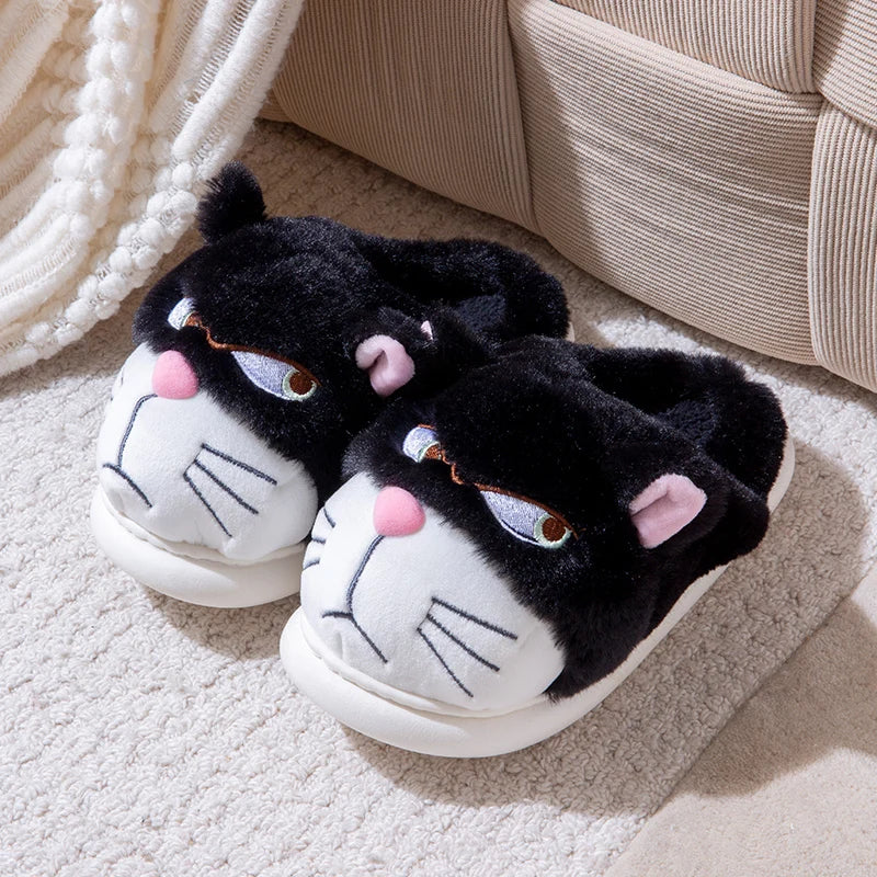 Funny Cat Plush Slippers – Warm and Fluffy Indoor Shoes