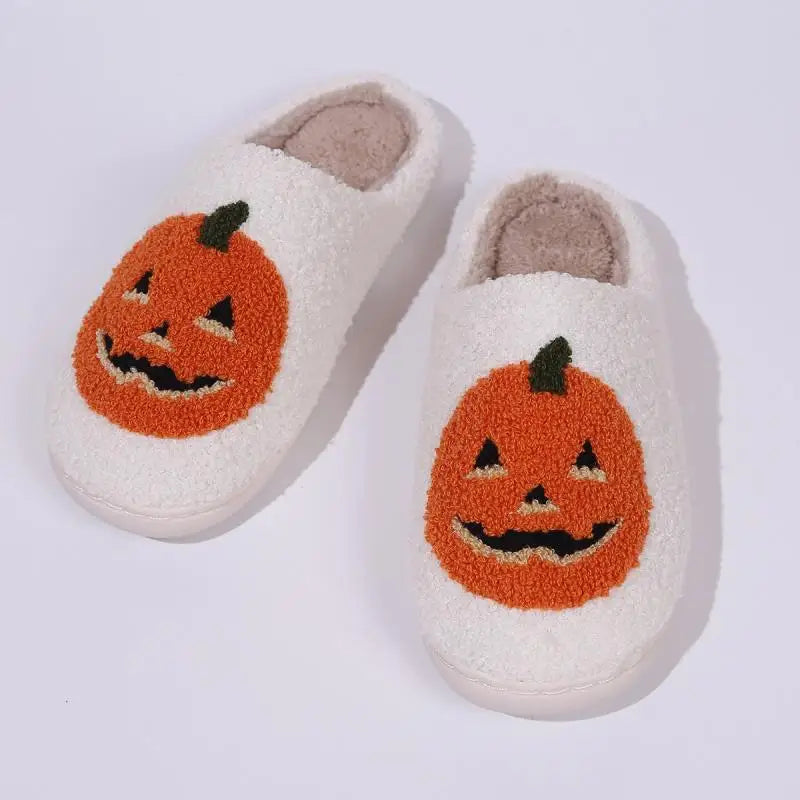 Pumpkin Plush Slippers – Funny Fluffy Halloween Indoor Shoes, Warm and Cozy Fall Slippers