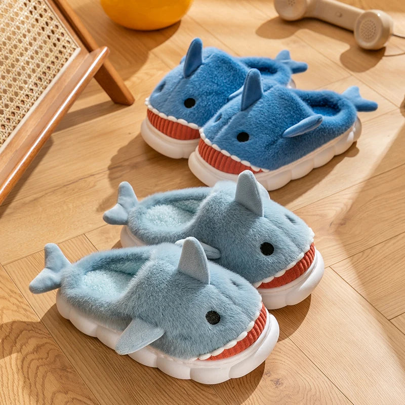Shark Plush Slippers – Funny Fluffy Indoor Shoes, Warm and Cozy Winter Slippers