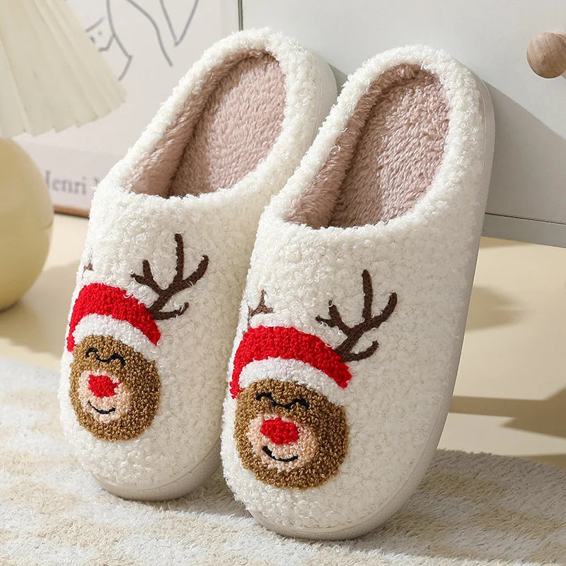 Christmas Plush Slippers – Cozy Reindeer Indoor Shoes, Warm and Fluffy Holiday Gift