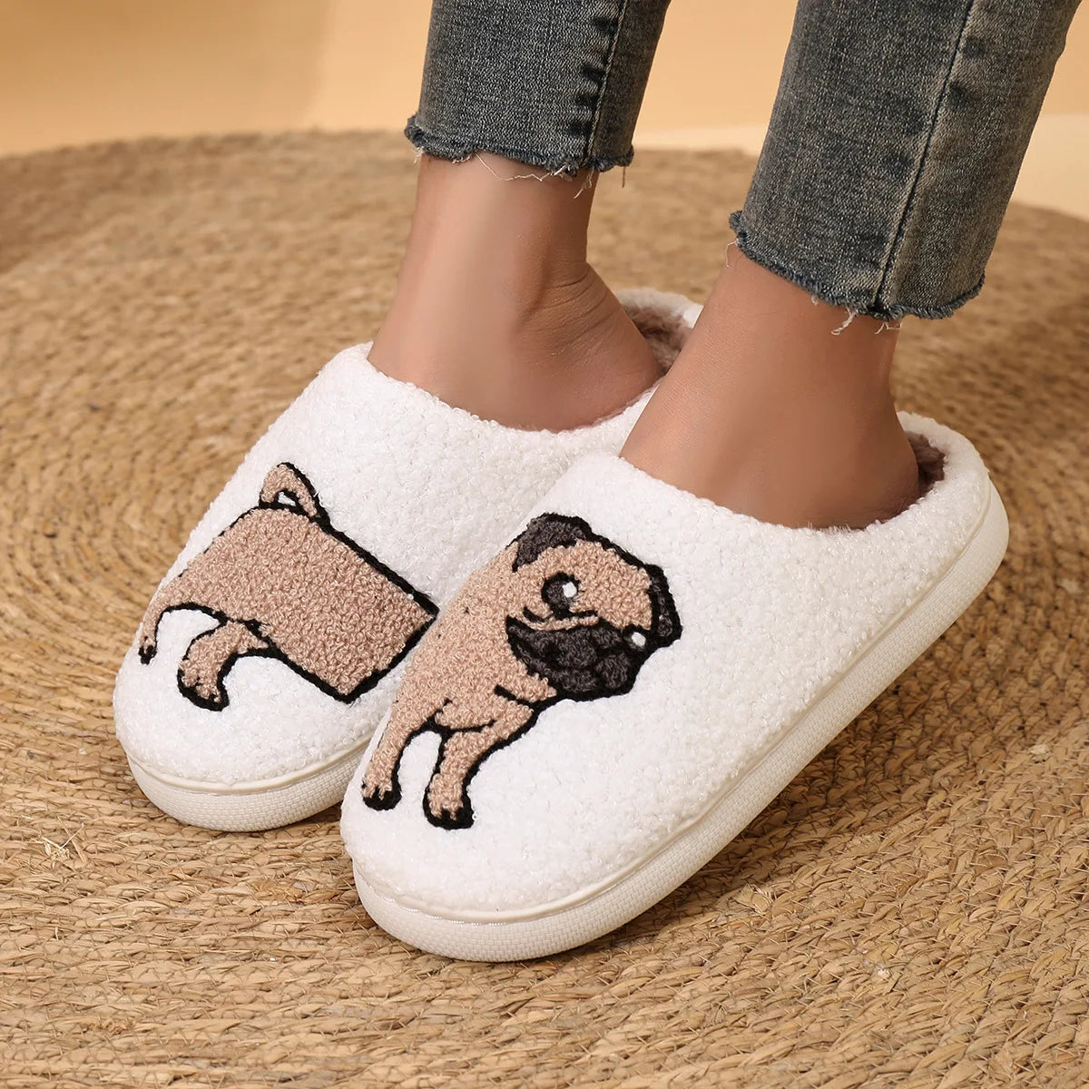 Cute Dog Plush Slippers – Warm & Cozy Winter House Shoes