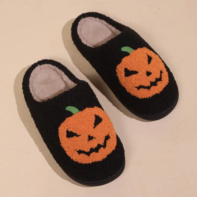 Pumpkin Plush Slippers – Funny Fluffy Halloween Indoor Shoes, Warm and Cozy Fall Slippers