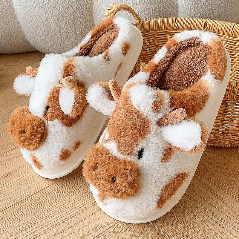 Cow Plush Slippers – Cute, Fluffy & Comfy