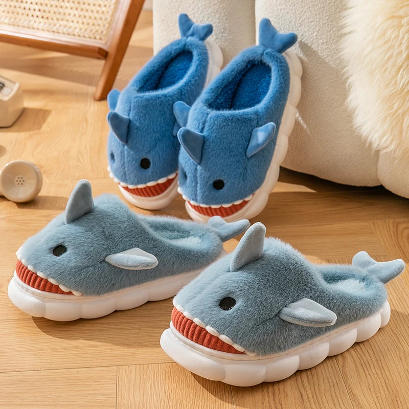 Shark Plush Slippers – Funny Fluffy Indoor Shoes, Warm and Cozy Winter Slippers