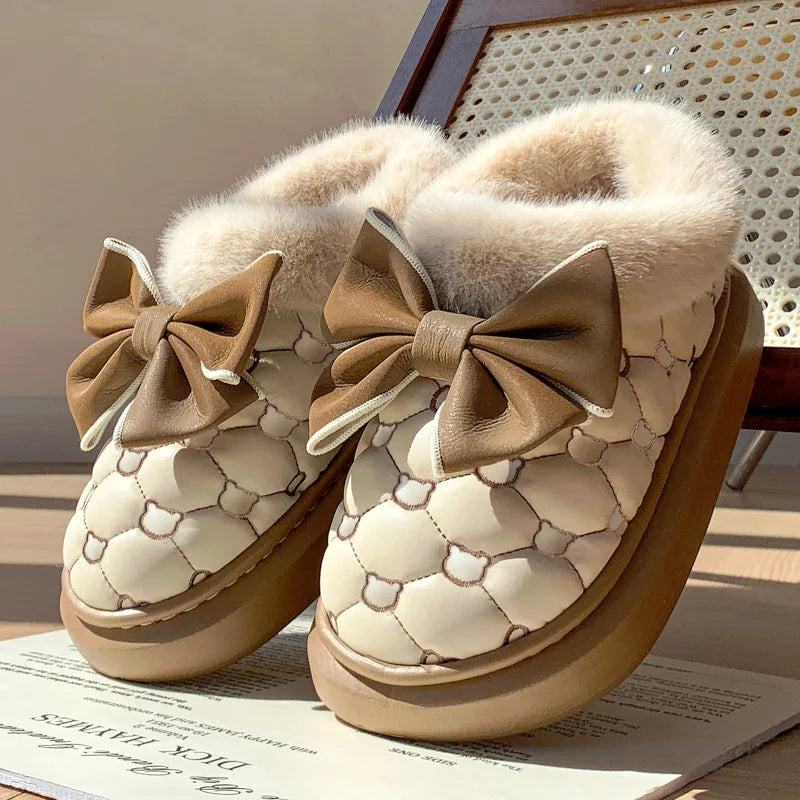 Cozy Bow Slippers – Warm, Fluffy & Chic