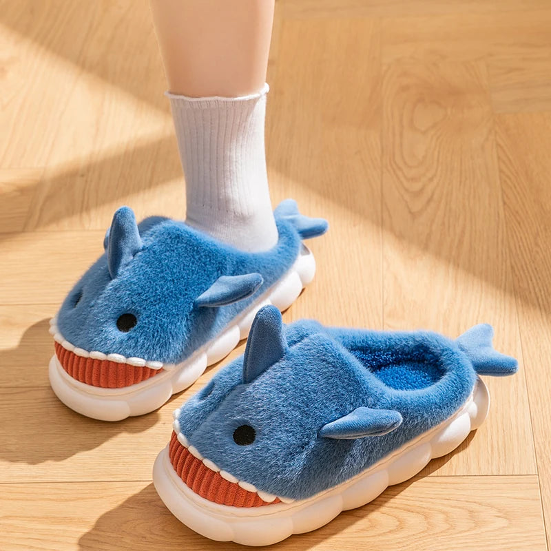 Shark Plush Slippers – Funny Fluffy Indoor Shoes, Warm and Cozy Winter Slippers