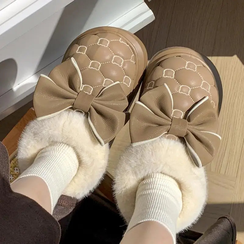 Cozy Bow Slippers – Warm, Fluffy & Chic