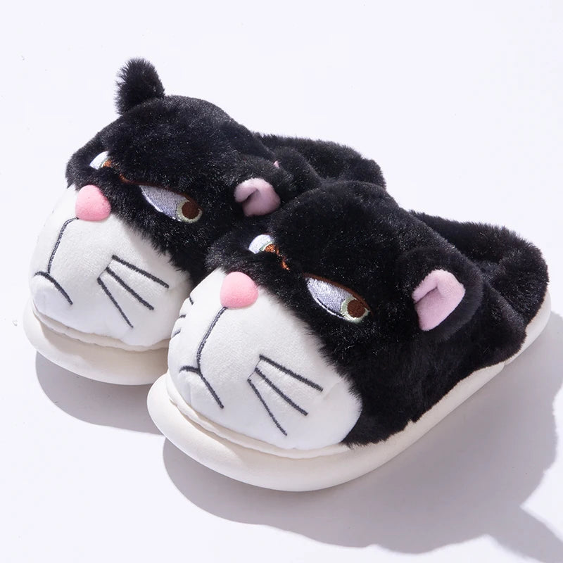 Funny Cat Plush Slippers – Warm and Fluffy Indoor Shoes