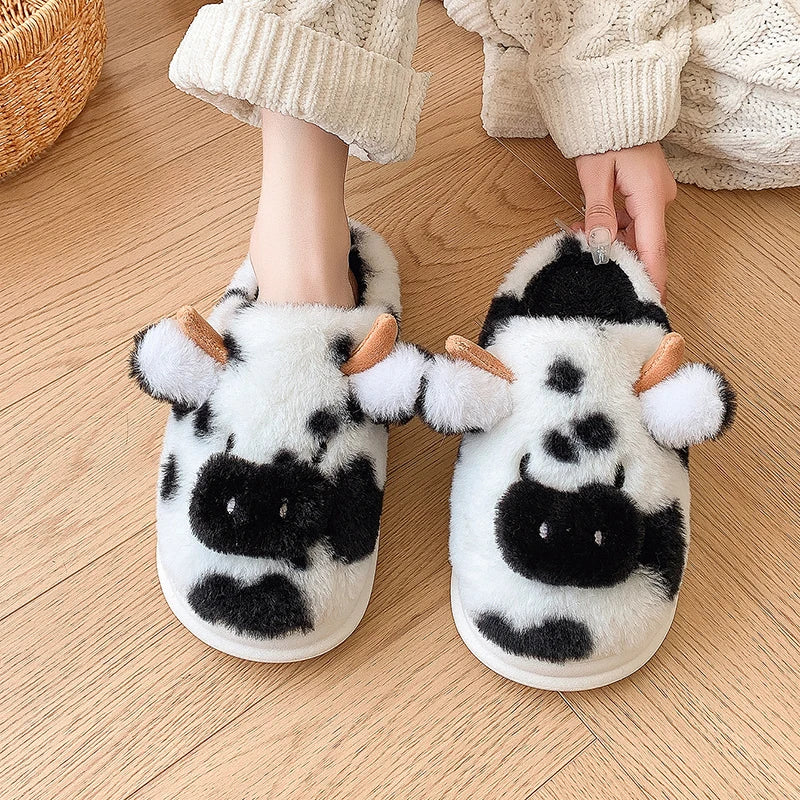 Cow Plush Slippers – Cute, Fluffy & Comfy
