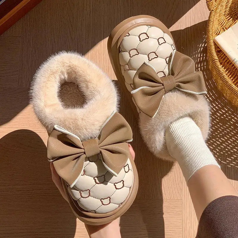 Cozy Bow Slippers – Warm, Fluffy & Chic